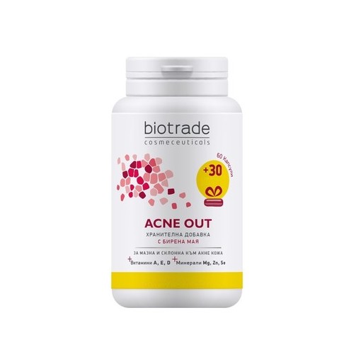 Acne Out Хранителна добавка с бирена мая х60+30 капсули Biotrade